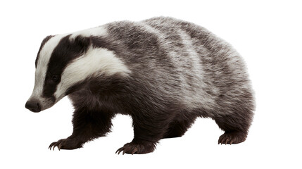 European badger with black and white stripes on face and fur © Isolde