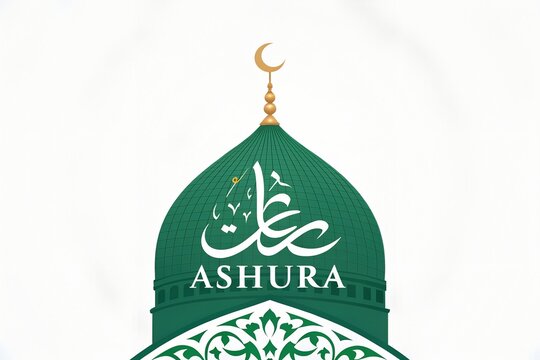 Green dome illustration for ashura commemoration with crescent moon, middle east