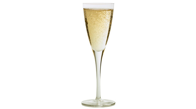 Tall flute glass filled with sparkling champagne and bubbles