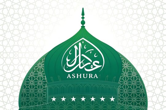 Ashura green dome illustration for islamic religious commemoration with religion