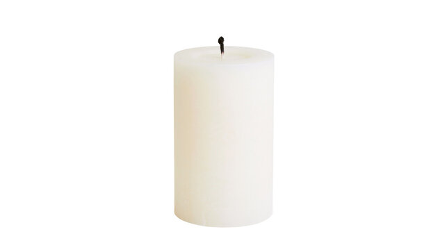 Thick white pillar candle with black wick