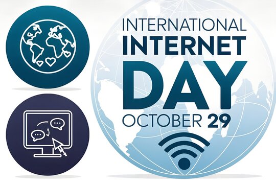International internet day celebration with global network icons, internet