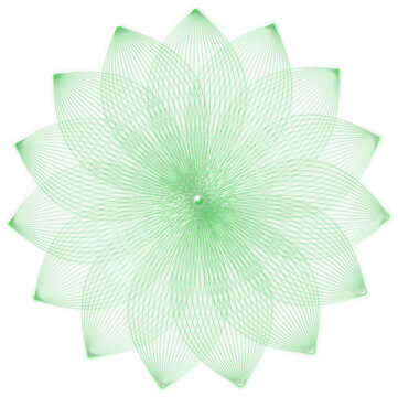 Abstract green line art lotus flower mandala design - design for meditation app graphics, eco-friendly logo, and wellness centre wall art. Transparent EPS version.