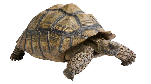 Sulcata tortoise with textured shell and scaly legs
