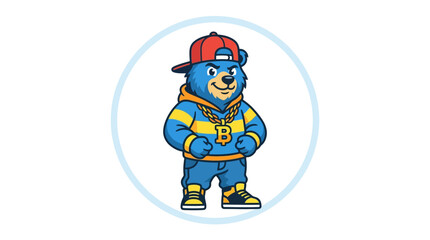 Naklejka premium Blue Bear Wearing Hip Hop Outfit.