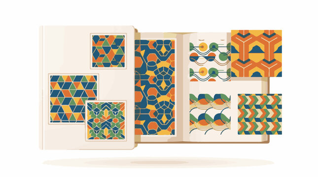 Open book displaying colorful geometric and abstract patterns