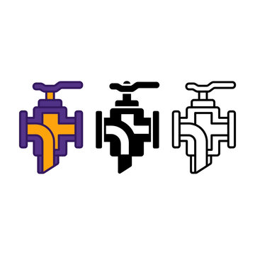 Three different colored valve icons in purple yellow black and white for industrial or plumbing use  valve icons