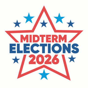 Midterm Elections 2026 patriotic star badge design with blue stars vector illustration. American political campaign voting emblem template for US election poster, banner.