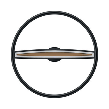Retro style steering wheel illustration on a white background for projects related to auto restoration or repair