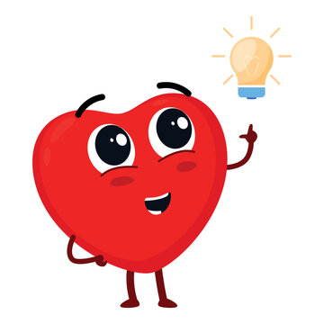 A smiling cartoon character in the shape of a heart with a light bulb above his head, on a white background, suggesting a playful idea or concept being shared.