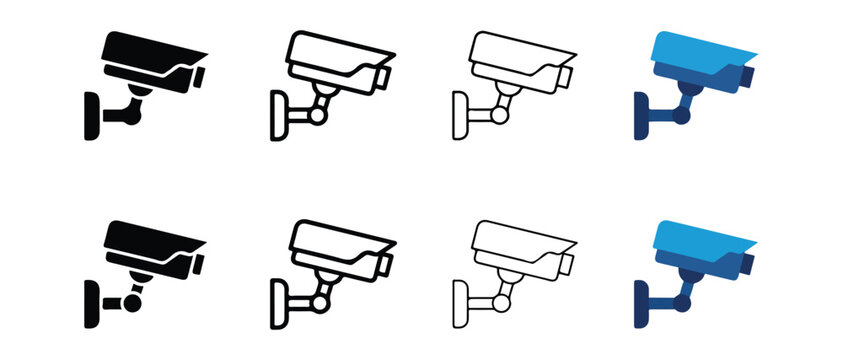 surveillance cameras icons in different colors and styles isolated on transparent background for security graphics