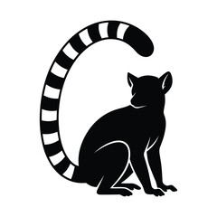 Elegant lemur silhouette with striped tail isolated on white background for exotic animal themed vector graphic art and zoo education design © NorStock