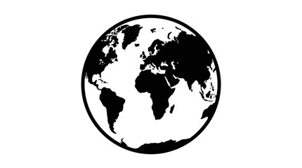Fototapeta premium Black and White Globe Illustration, World Map Silhouette, Global Concept