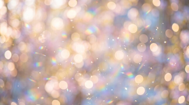 Soft pastel bokeh glitter background with shimmering lights.