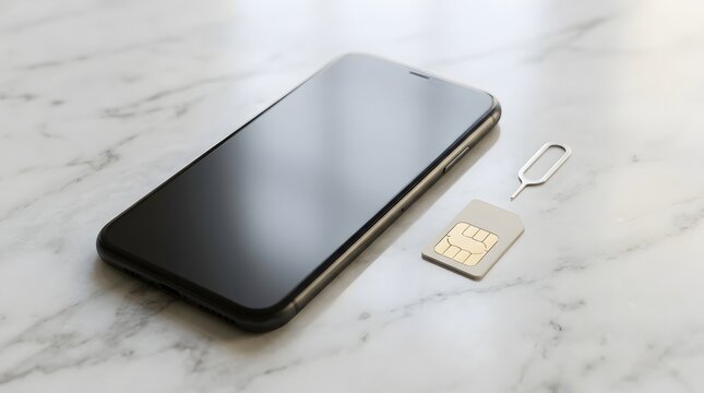 Smartphone with SIM card placed beside it showing mobile device setup and communication technology.