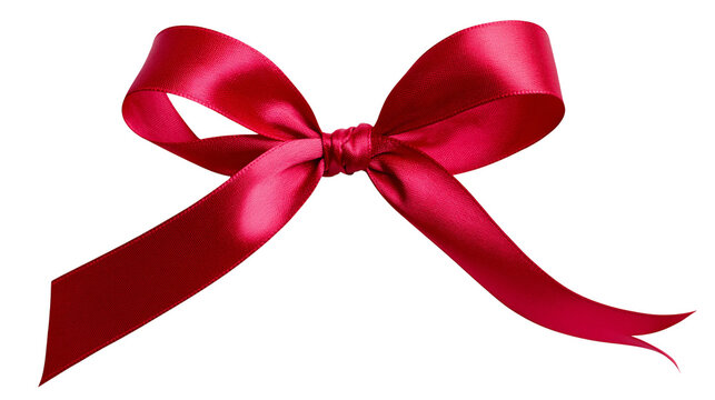 Shiny red satin ribbon bow with flowing tails