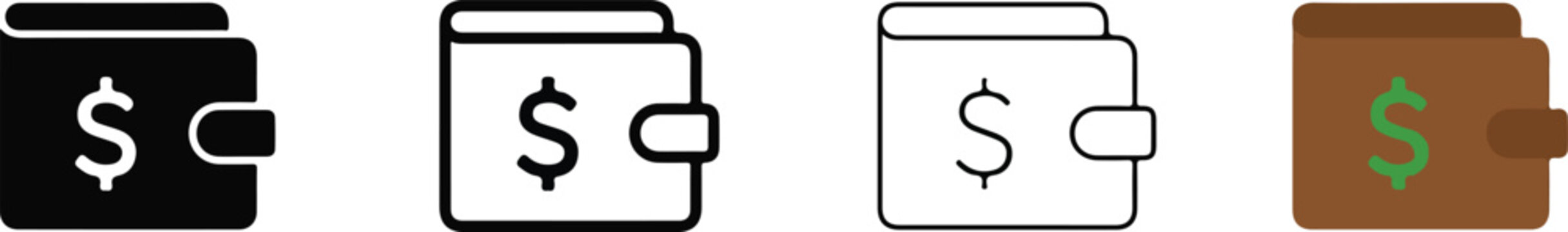 wallet icons with dollar signs illustrating money themes in various styles and colors for financial graphics