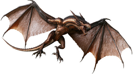 Brown metallic dragon with large wings spread wide © Elowen
