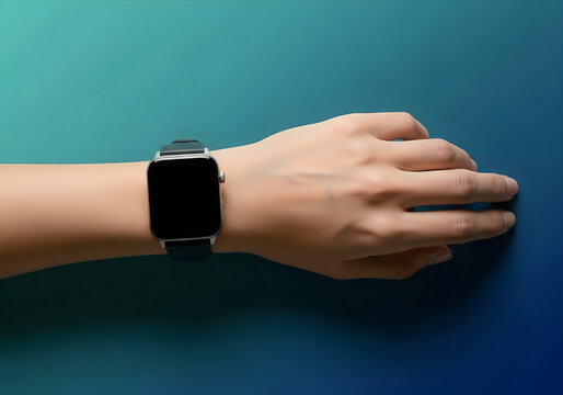 Smartwatch mockup on wrist with blank screen for design and advertising