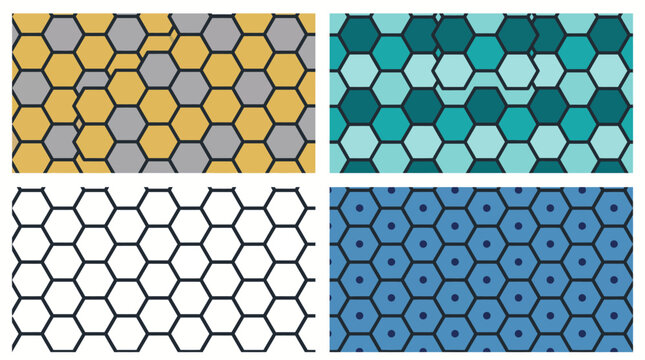 Set of four geometric honeycomb pattern designs.