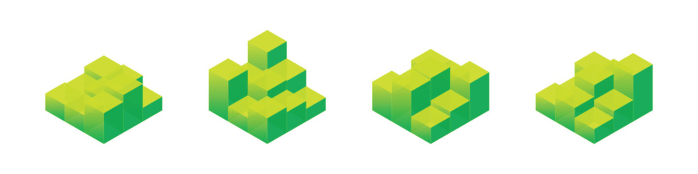 Bright green gradient isometric 3d cubes for ecological data and growth concept.