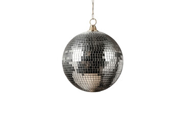 Fototapeta premium Hanging silver mirror disco ball isolated on transparent background