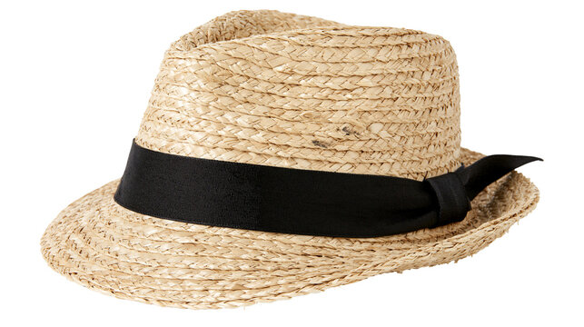 Straw fedora hat with black ribbon band