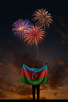 Girl with National flag of Azerbaijan on Independence day