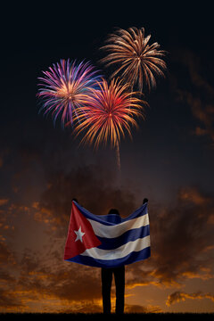 Girl with National flag of Cuba on Independence day