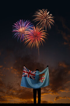 Girl with National flag of Fiji on Independence day