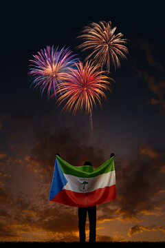 Girl with National flag of Equatorial Guinea on Independence day