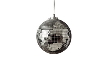 Fototapeta premium Classic silver disco ball ornament with hanging string isolated on transparent background