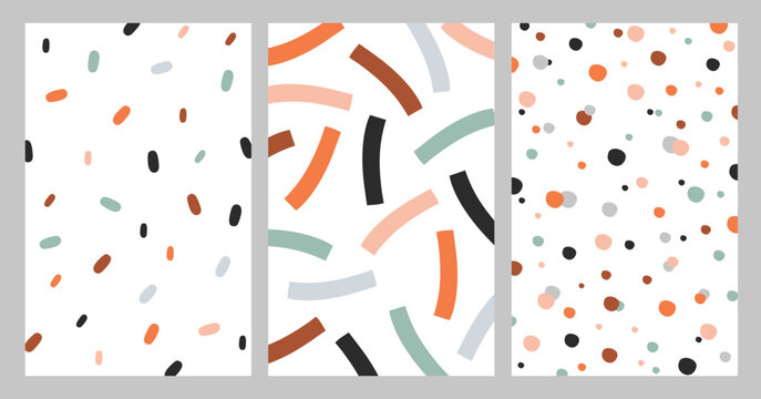 Abstract colorful background set with organic lines and polka dot. Vector