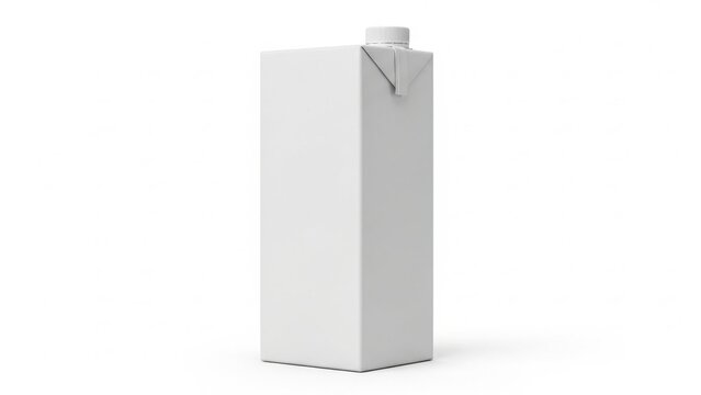 Blank white beverage carton box container with a plastic cap for milk or juice product packaging design mockup presented in a studio setting