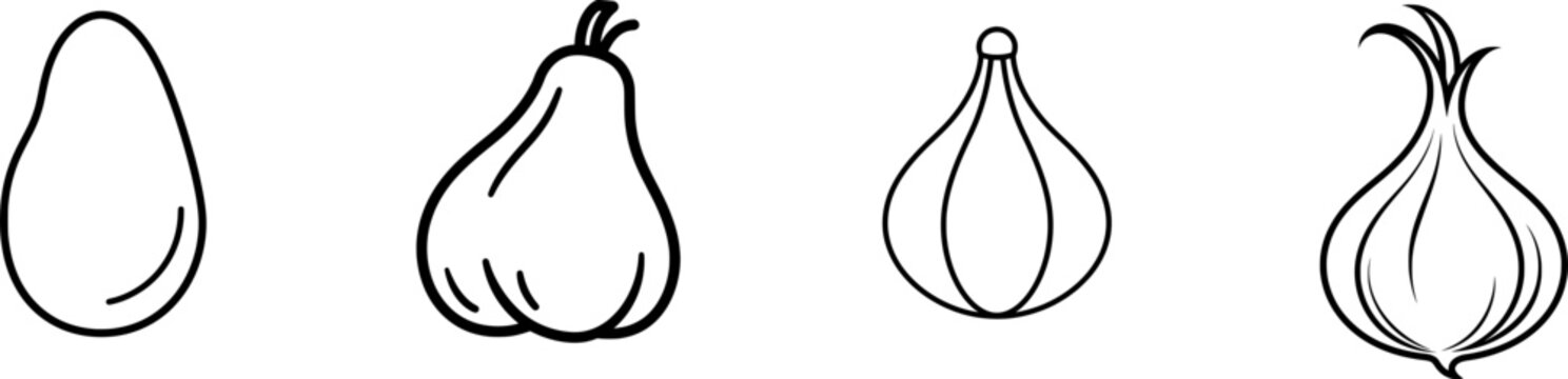 A minimalist black outline icon of a single whole jicama root, with thick uniform lines isolated on pure white background, showcasing its unique shape in a flat vector style