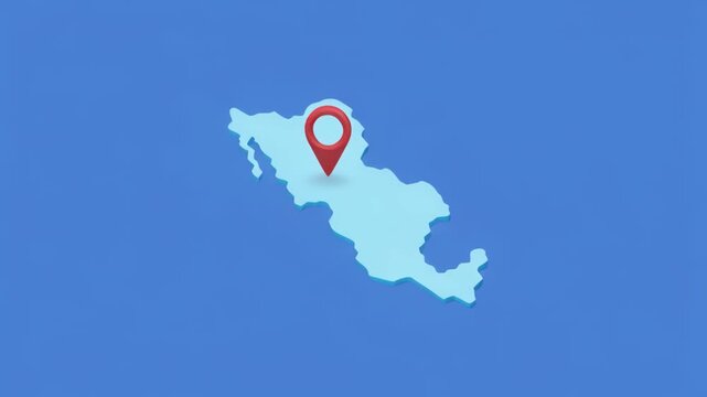 Mexico map with location pin animating across country during day lighting