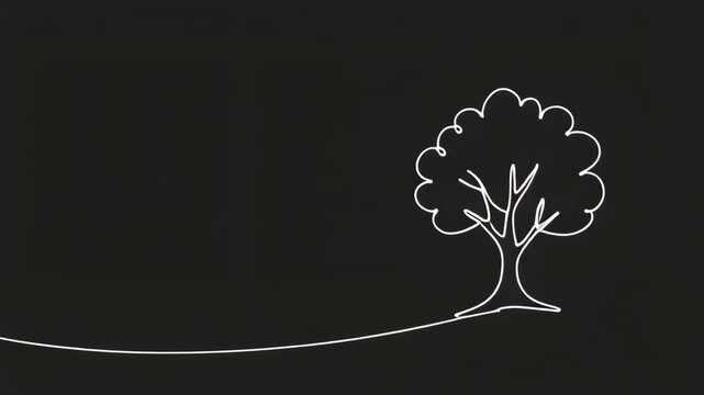 Minimalist tree growth animation in simple line art style on black background