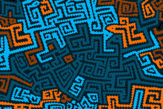 Shipibo style geometric tribal pattern backgrounds