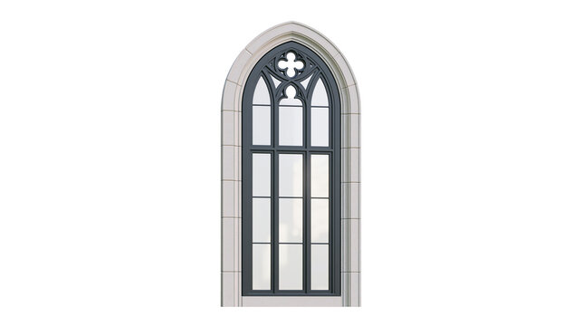 Gothic arched window with stone frame and dark mullions