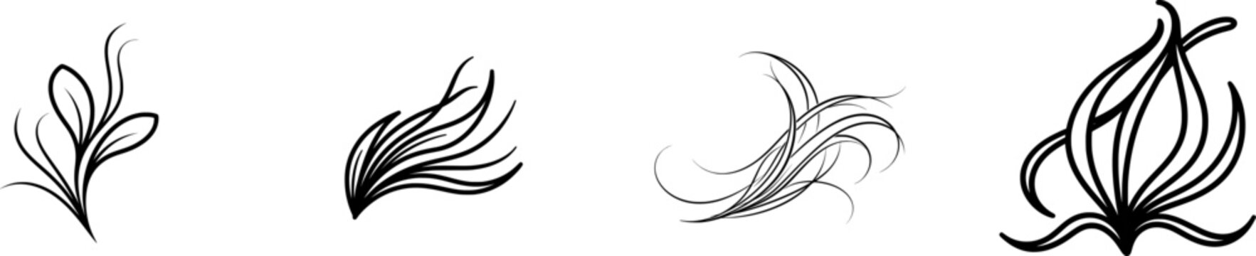 A minimalist black outline icon of a sprig of fresh saffron threads, isolated on pure white background with uniform lines and no shadows
