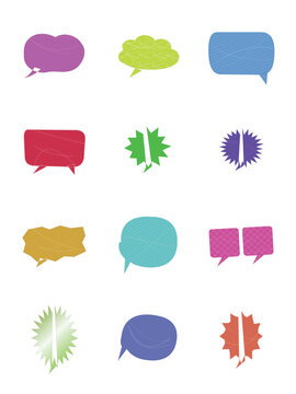 Set of colorful hand drawn speech bubbles and thought clouds illustration