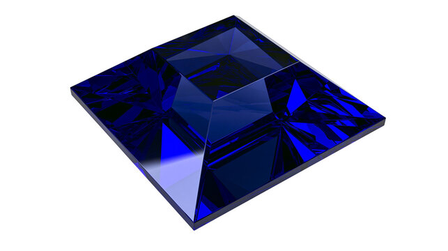 Square faceted deep blue gemstone with sharp edges