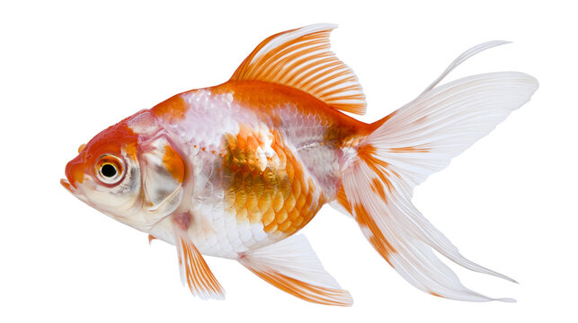 Orange and white goldfish with flowing fins