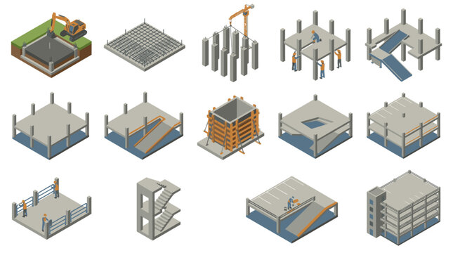 Isometric Construction Site Buildings and Structures Collection.