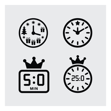 Conjunto de cuatro relojes y temporizadores minimalistas con motivos festivos y reales