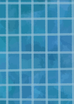 Abstract blue grid pattern background with soft watercolor texture. Seamless geometric checkered design with light blue lines. Perfect for modern aesthetic wallpaper, wrapping paper, or tile texture