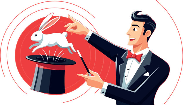 Magician Pulling White Rabbit Out of Top Hat Vector