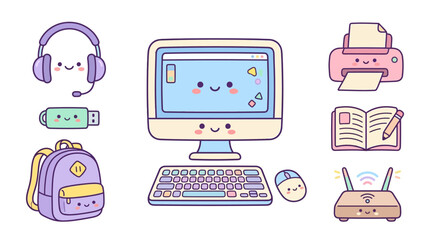 Fototapeta premium Kawaii computer and technology peripheral icons.
