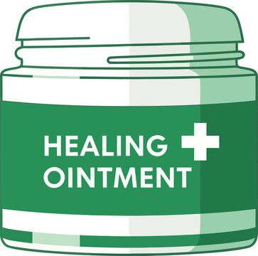 Green Healing Ointment Jar Vector Illustration