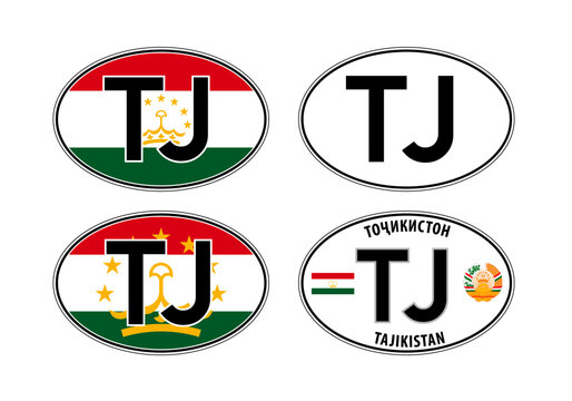 Tajikistan, oval international vehicle registration code license plate car sticker, vector illustration